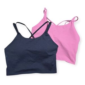 Set of 2 Criss-Cross Strappy Sports Bra Size Medium Black Pink Athletic Yoga